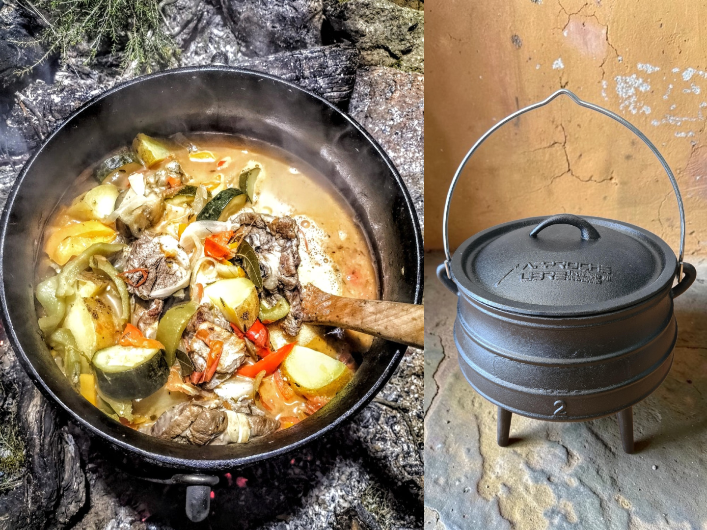 Chaudron en fonte pour la cuisine au feu de bois.  Matériel robuste et durable. 