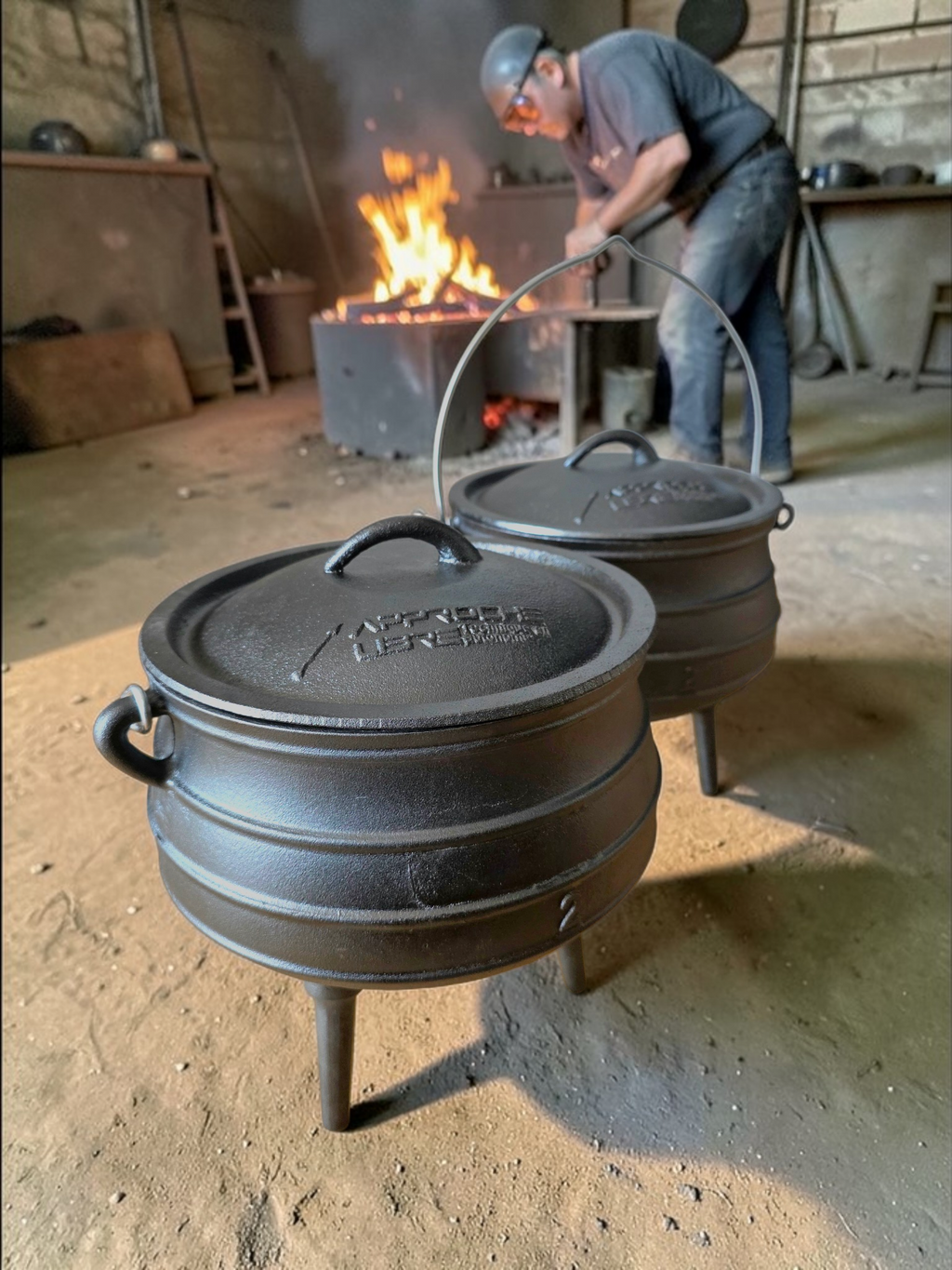 Chaudrons en fonte à trois pieds dans une fonderie traditionnelle . 